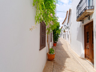 Beautiful narrow street in the old town of Altea. Costa Blanca, Spain