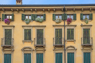 Classical Italian architecture of apartment block in central Verona.