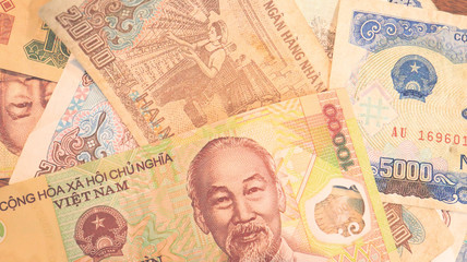 Fototapeta premium Close up the Vietnamese Dong Banknotes