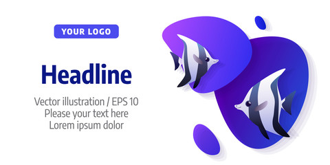 Underwater banner with fishes. Cartoon illustration in colorful style.
