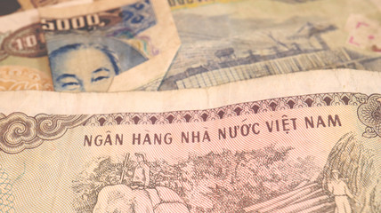 Close up the Vietnamese Dong Banknotes