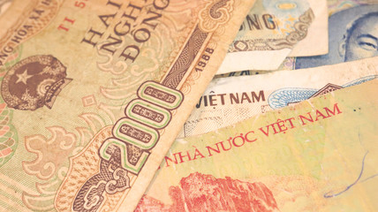 Fototapeta na wymiar Close up the Vietnamese Dong Banknotes