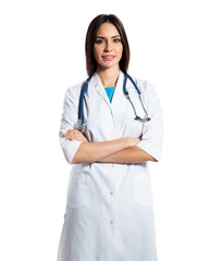 Fototapeta premium Young doctor isolated on a white background