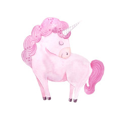 Watercolor pink unicorn illustration