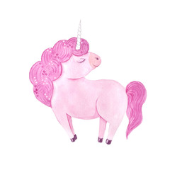 Watercolor pink unicorn illustration