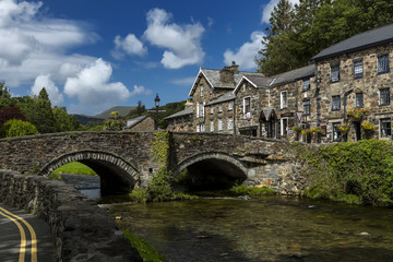 The picturesque bridge in the center of Beddgelert north Wales.