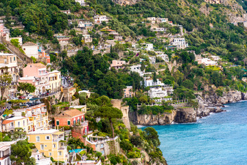 Fototapeta na wymiar Italy, Positano, view of the houses on the hill