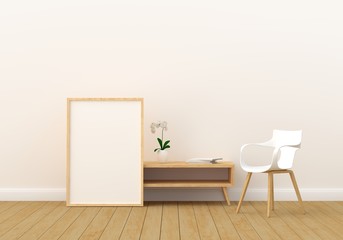 Fototapeta na wymiar blank photo frame in modern living room, 3D render, 3D illustration
