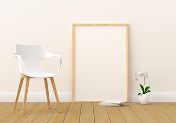 blank photo frame in modern living room, 3D render, 3D illustration