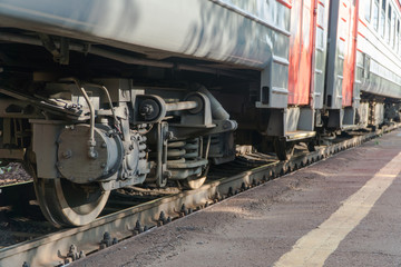 Fototapeta na wymiar close - up of the train wheel on the railway