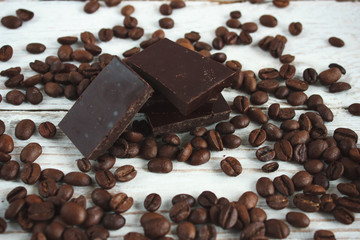 Pieces of chocolate and coffee
