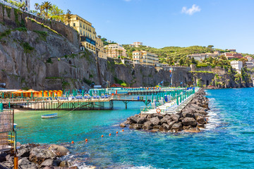 Italy, Sorrento, equipped coast for bathing - obrazy, fototapety, plakaty