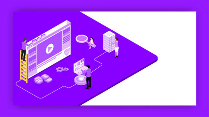 Isometric illustration of web developer fixing the problem or analysts analysis data and server for Web Development concept.