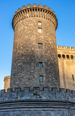 Fototapeta na wymiar Italy, Naples, Maschio Angioino castle. Side tower.