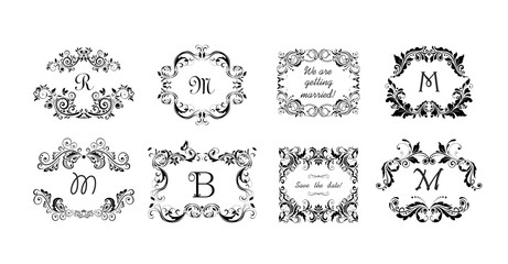 Vintage calligraphic frames, headers and vignette for heraldic and wedding design, fashion labels, restaurant, cafe, hotel, jewellery store, logo templates