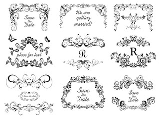 Vintage calligraphic frames, headers and vignette for wedding and heraldic design, fashion labels, restaurant, cafe, hotel, jewellery store, logo templates