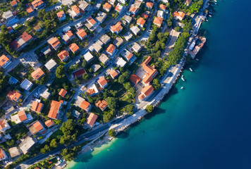 Croatia. Aerial view at the town. Vacation and adventure. Town and sea. Top view from drone at on...