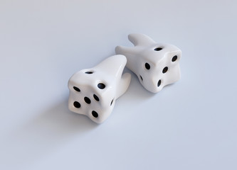 White Casino dice as a tooth on white. Dental caries. Do not play with caries creative concept. Realistic 3d render illustration - 287019992