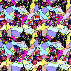 butterflies seamless pattern. eps10 vector illustration. hand drawing