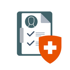 Medical insurance icon - clinical chart or dossier and shield with cross