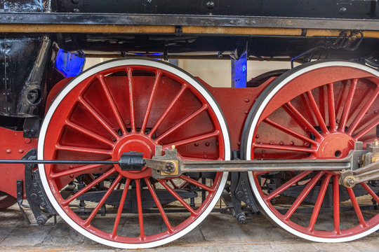 Restored wheels of an ancient steam train