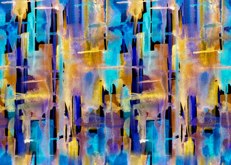 Fototapeta na wymiar Seamless abstract pattern of watercolor strokes and spots, multicolored checkered print for fabric, etc.
