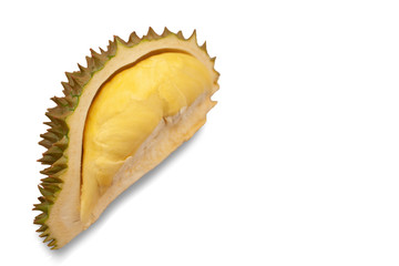 Piece of durian. Smelly asia fruit. Isolated on white background.