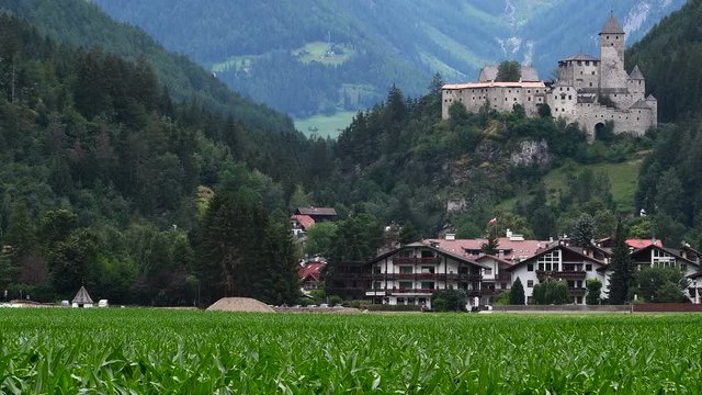 Campo Tures with Taufers Castle. Valle Aurina near Brunico, South Tyrol in Italy.