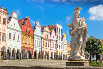 Main square of Telc. South Moravia, Czech Republic - Watercolor style.