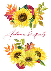 Autumn bouquet, watercolor illustration