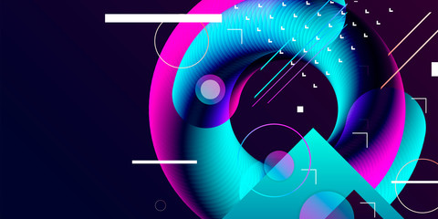 Abstract background round neon composition. Futuristic concept elements color banner geometric purple gradient