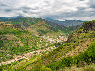 Mountain landscape in Armenia, Alaverdi town in Debed River canyon