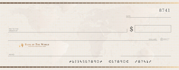 Blank bank golden cheque template. Check from checkbook - obrazy, fototapety, plakaty