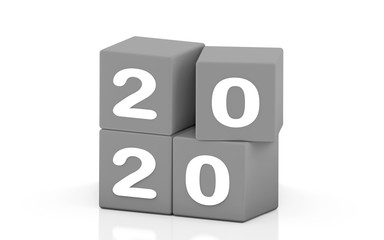 2020 new year. cube with number of 20202 in isolated white background. 3d illustration