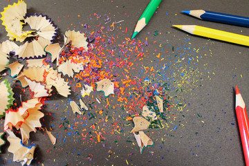 Art. Shavings from colored pencils. Bright color