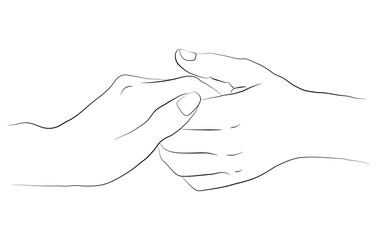 Vector illustration of hands in simple outline style. Lovers hold hands