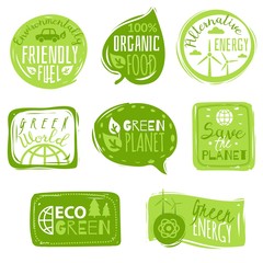 Ecology flat icon emblems set