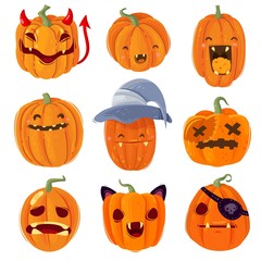 Halloween pumpkins characters set