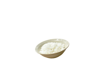 plain rice in bowl on white background