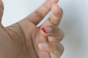 Blood from finger, Danger from knives,  accident.