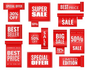 Textile red sale discount labels set