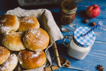 Apple Pies with a glass milk