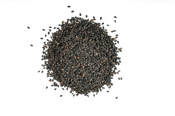 Black sesame seeds isolated on a white background