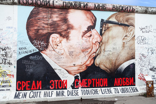 Graffiti at the East Side Gallery on April 17, 2013 in Berlin, Germany