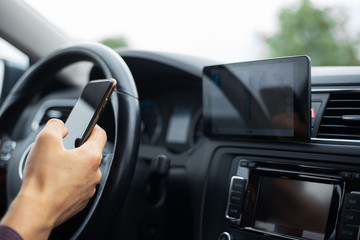 Modern driver set navigation system by smartphone.