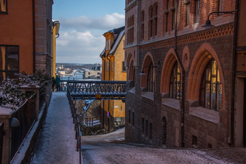 Naklejka na ściany i meble Winter view of Stockholm in pale winter sun.