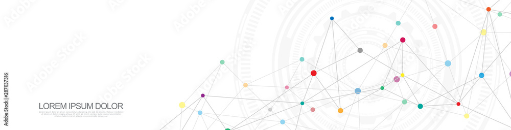 Fototapete Website header or banner design with abstract geometric background and connecting dots and lines. Global network connection. Digital technology with plexus background and space for your text.