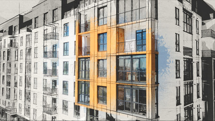 Obraz premium Modern building fasade or exterior sketch