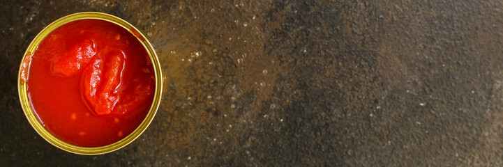 tomato sauce, skinless tomatoes - red and ripe fruits chopped, concept. food background. copy space