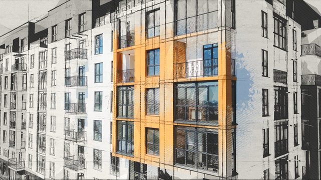 Modern building fasade or exterior sketch